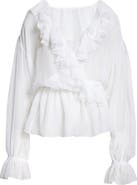 Dolce&Gabbana Ruffle Long Sleeve Silk Chiffon Top