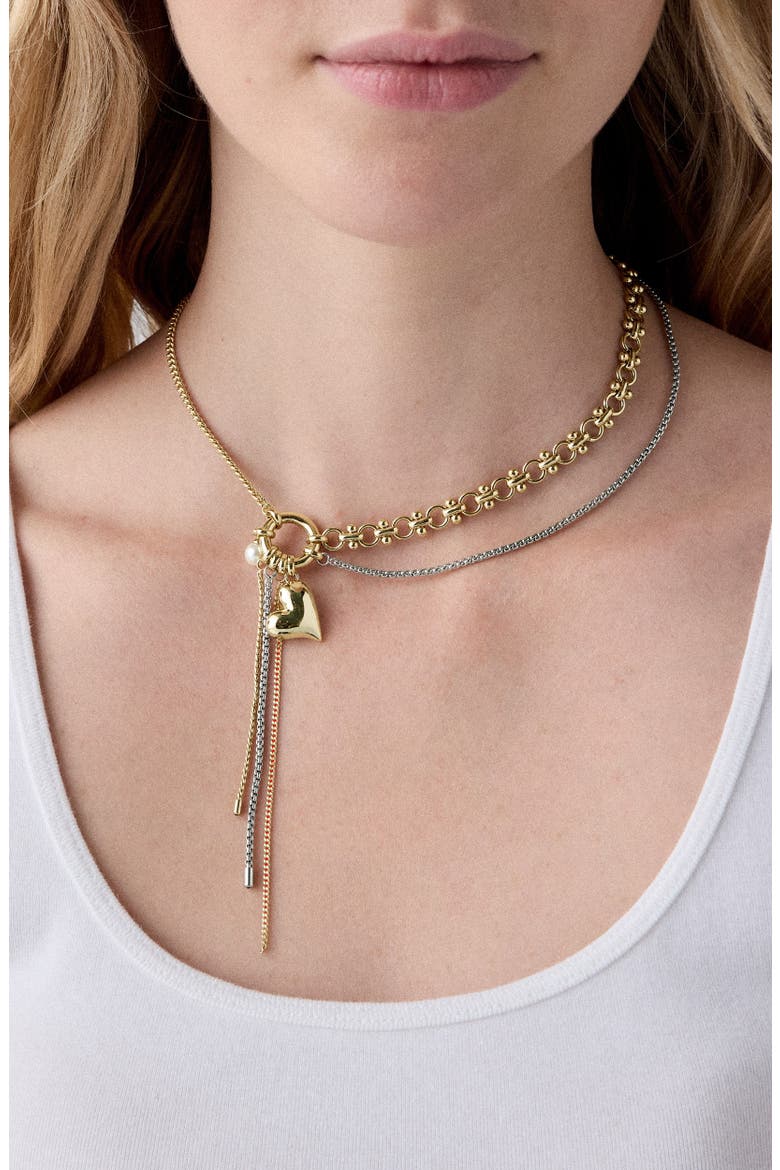 chain reaction asymmetric necklace, Alternate, color, CREAM/ MIXED METAL