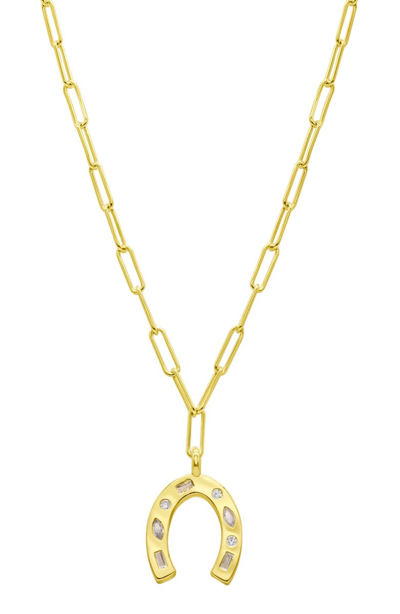 Adornia CZ Horseshoe Pendant Paper Clip Chain Necklace, Main, color, Gold