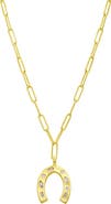 Adornia CZ Horseshoe Pendant Paper Clip Chain Necklace