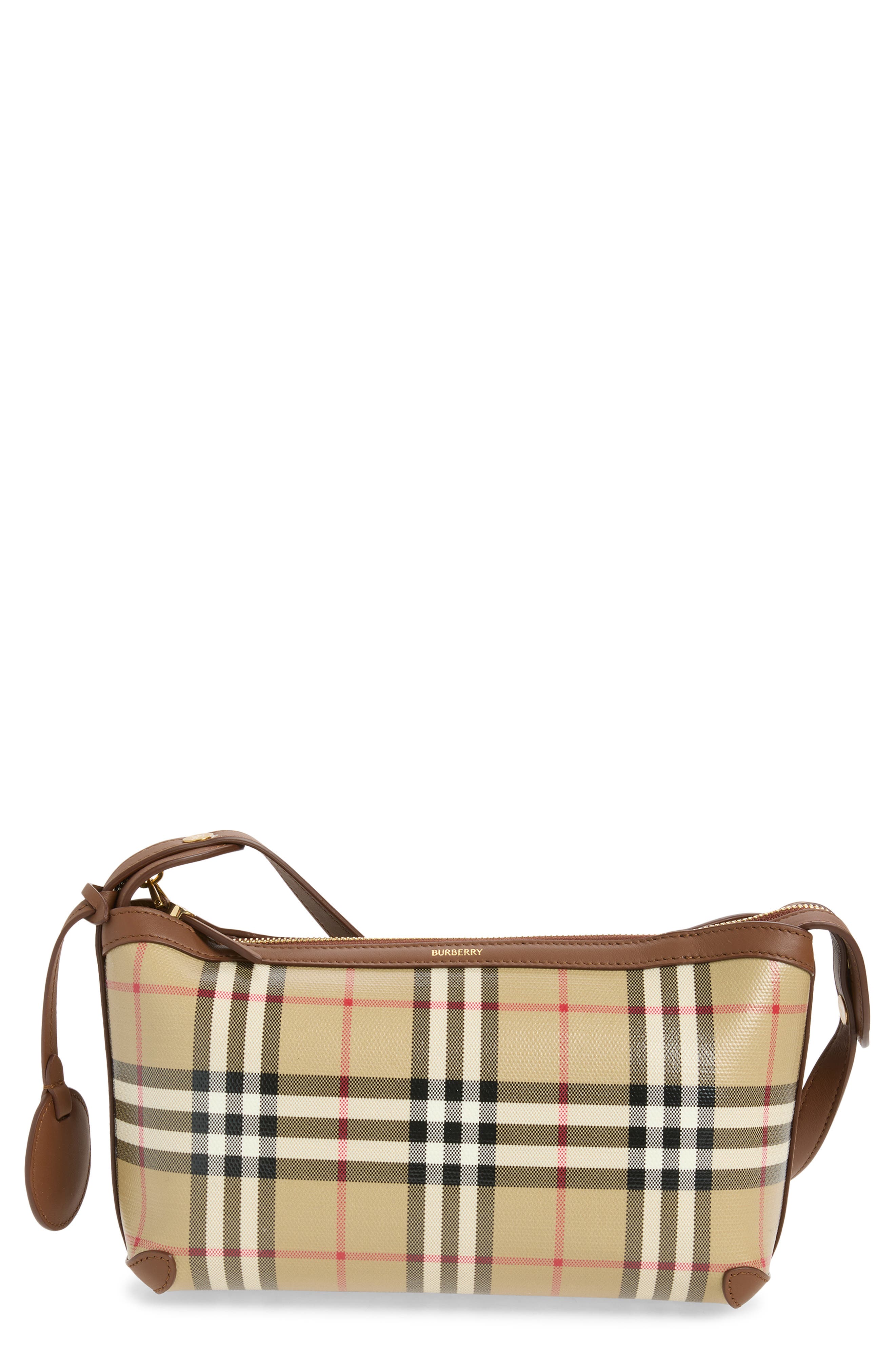 Mini Check Coated Canvas Shoulder Bag, Main, color, ARCHIVE BEIGE
