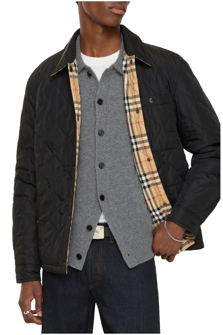 Reversible Quilted Nylon Brighton Overshirt, Main, color, Deep Black