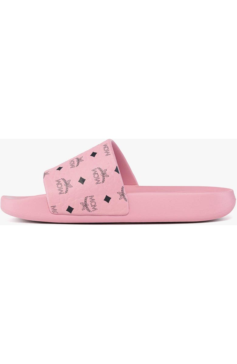 MCM Women's Monogram Print Rubber Slides, Alternate, color, Soft Pink