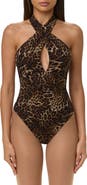 Naked Wardrobe Twist Neck Leopard Print Bodysuit