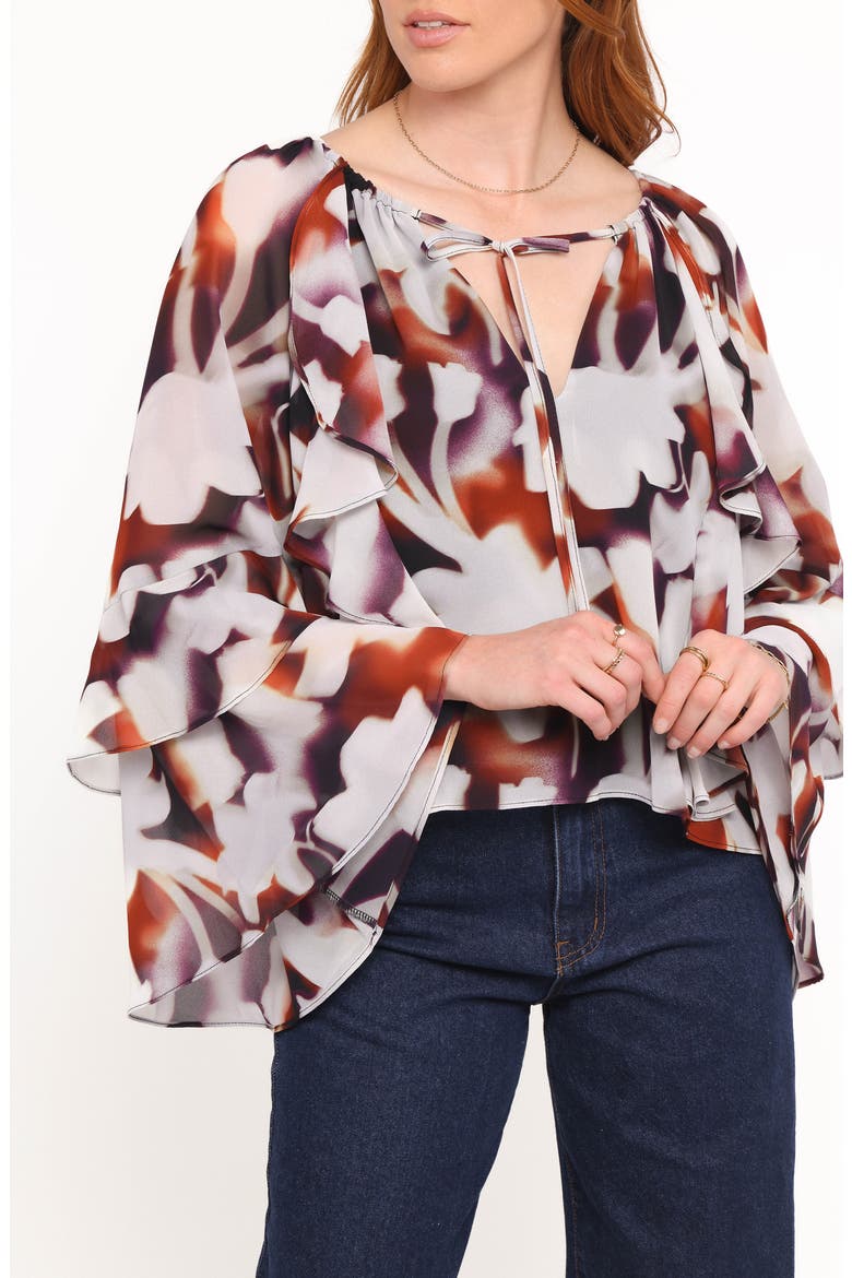 Elinor Print Ruffle Sleeve Top, Alternate, color, BLURRED FLORAL