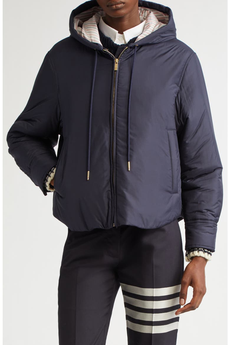 Technical Fabric Down Hooded Jacket, Main, color, NAVY