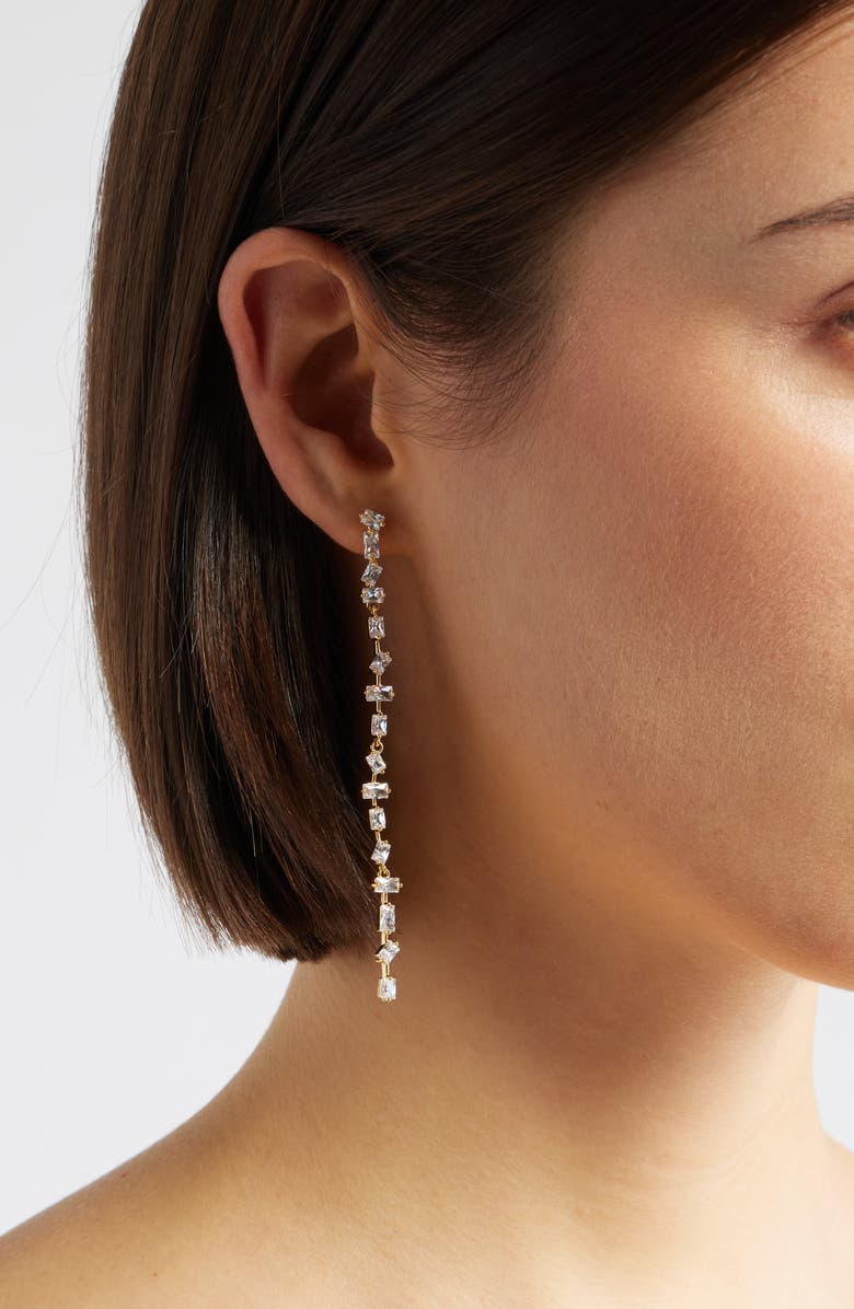 Nordstrom Dainty Mixed Cubic Zirconia Linear Drop Earrings, Alternate, color, Clear- Gold