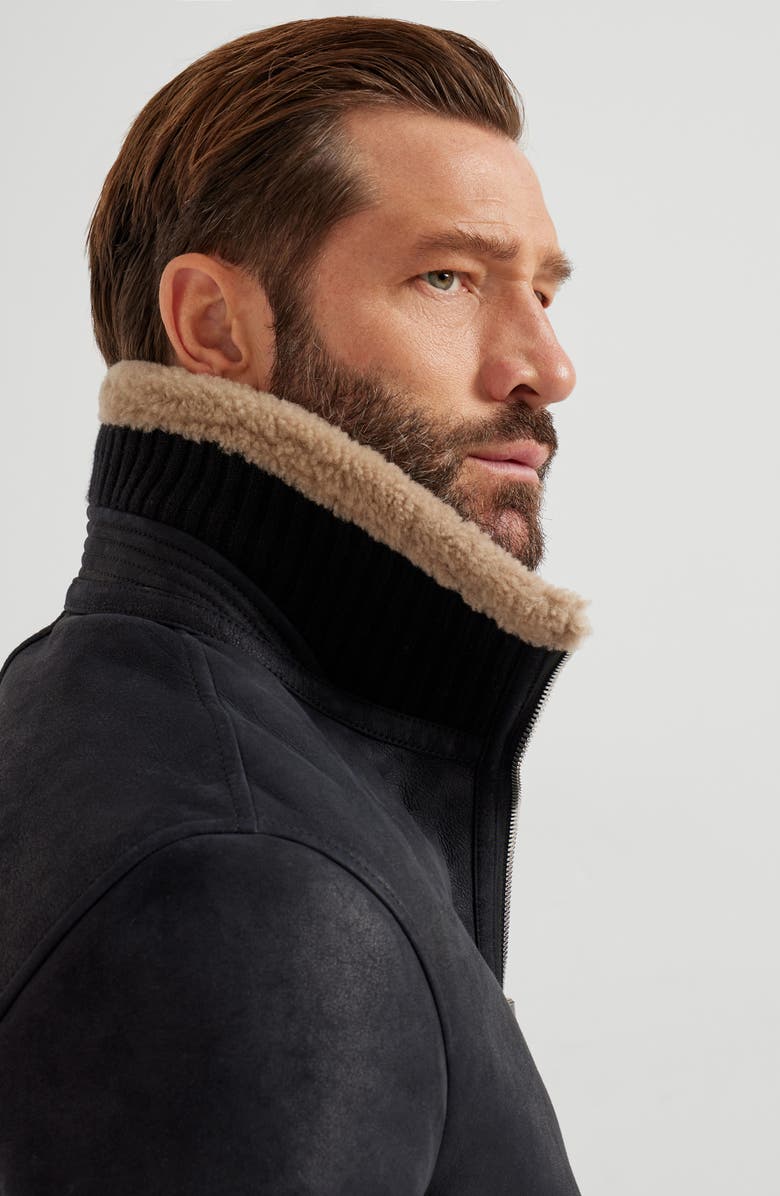 Brunello Cucinelli Nubuck shearling bomber jacket, Alternate, color, Black