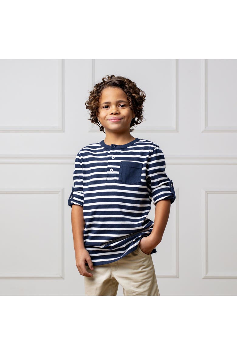 Boys' Henley Pocket Tee with Rolled Sleeves, Kids, Alternate, color, Navy Stripe with Pocket