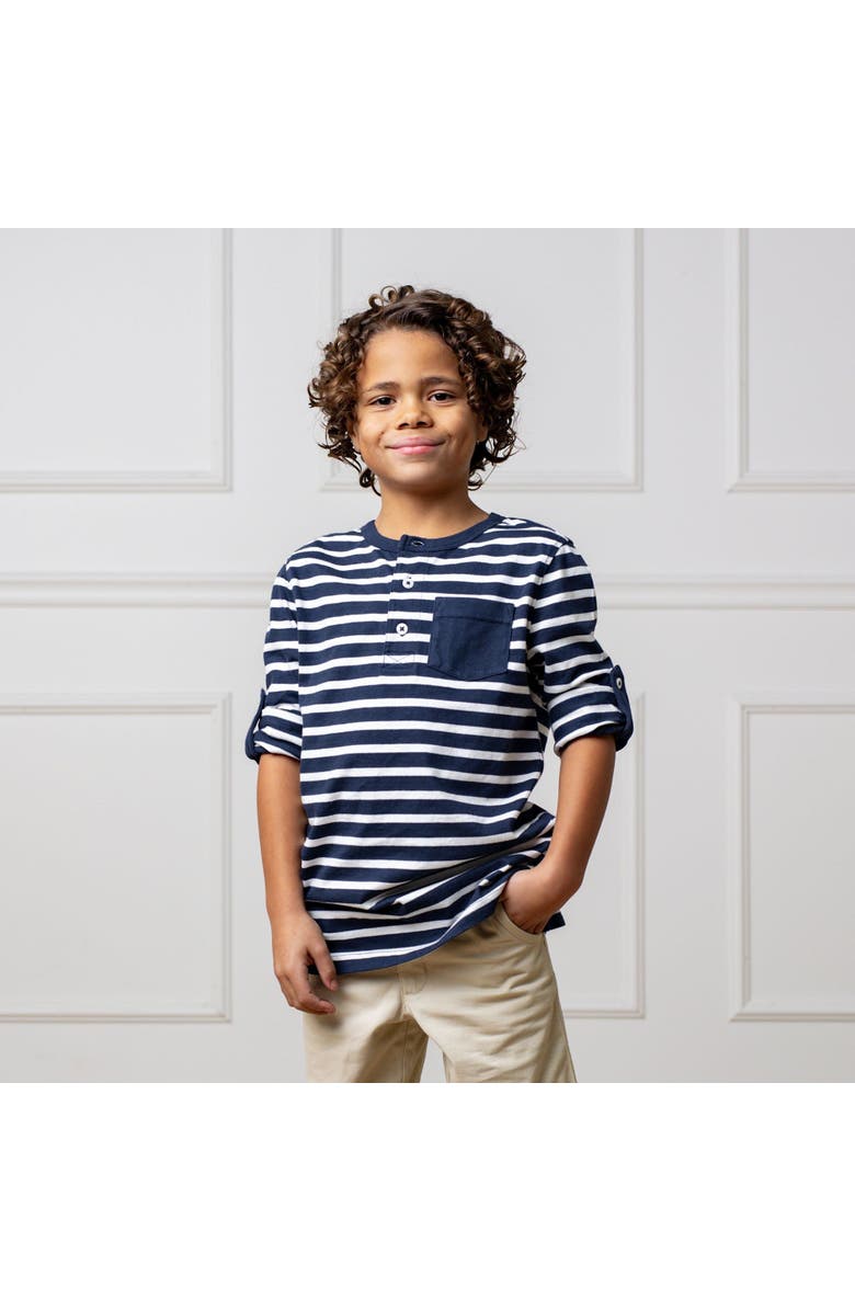 Hope & Henry Boys' Henley Pocket Tee with Rolled Sleeves, Kids, Alternate, color, Navy Stripe With Pocket