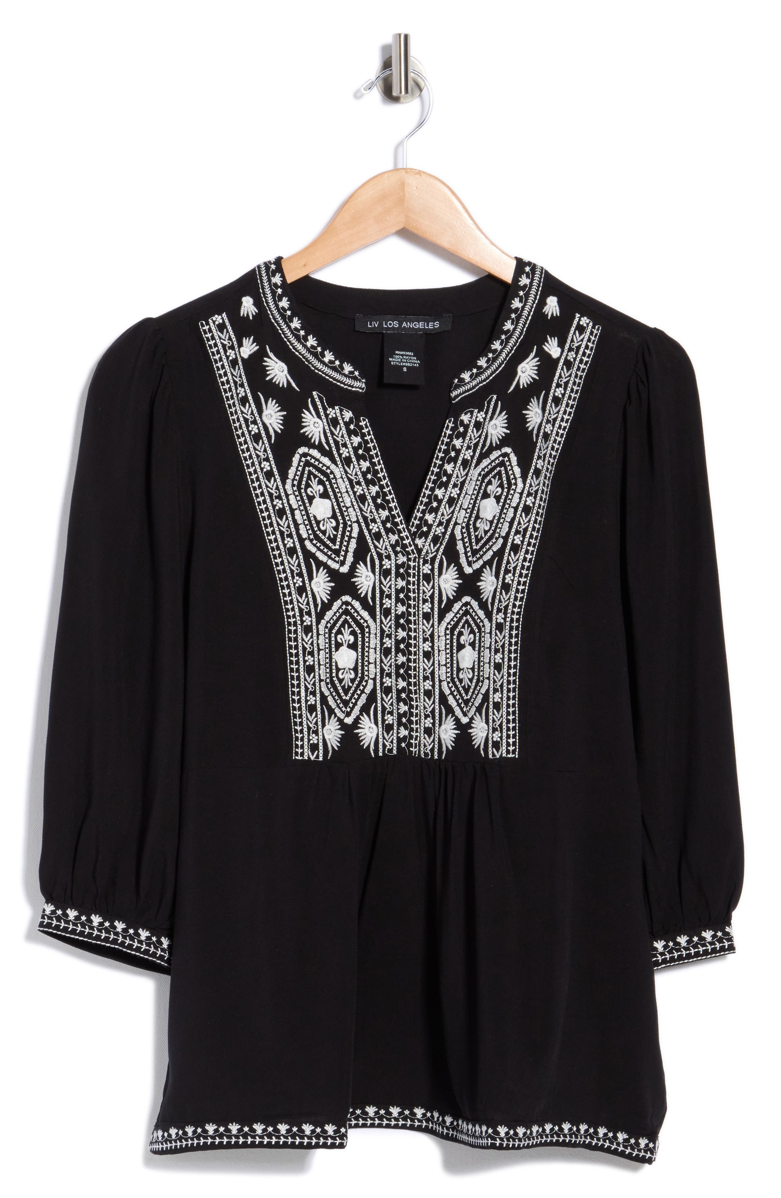 Embroidered Split Neck Top