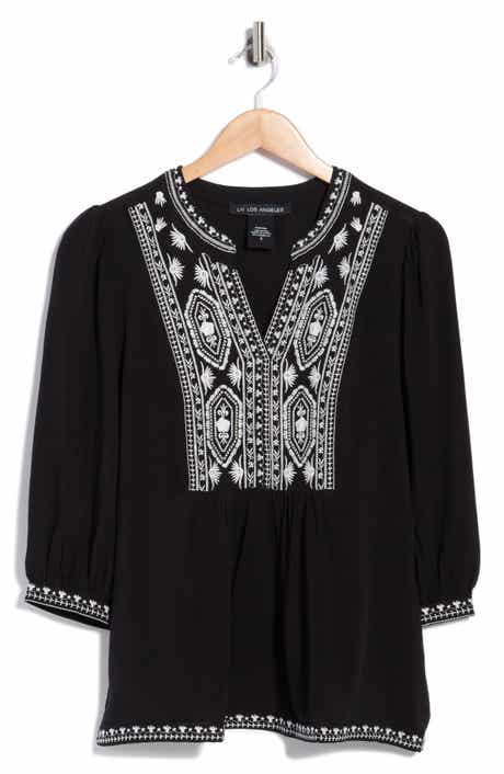 Embroidered Split Neck Top