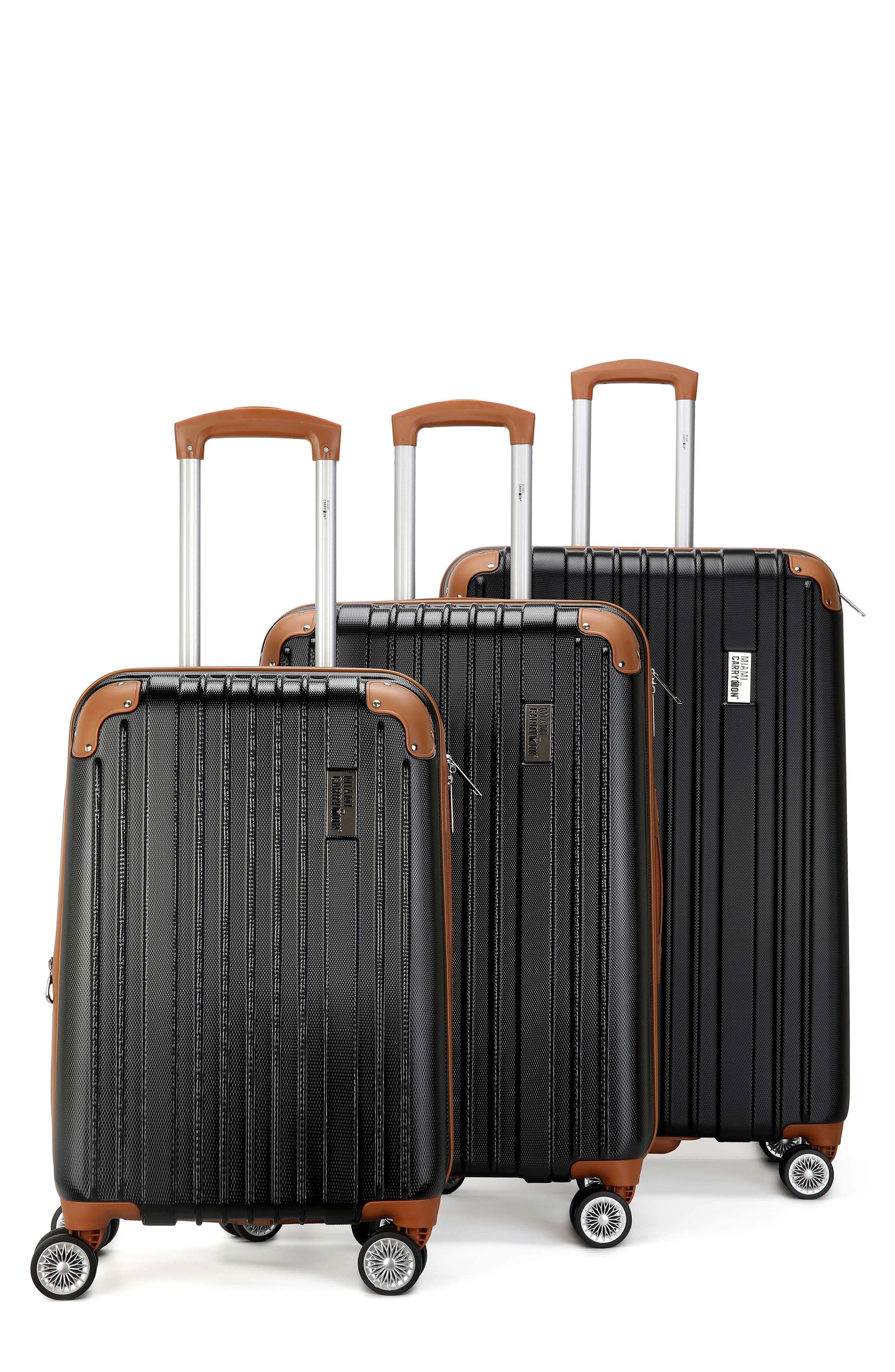 Miami Carry On Collins 3-Piece Hardside Spinner Luggage Set, Main, color, Black