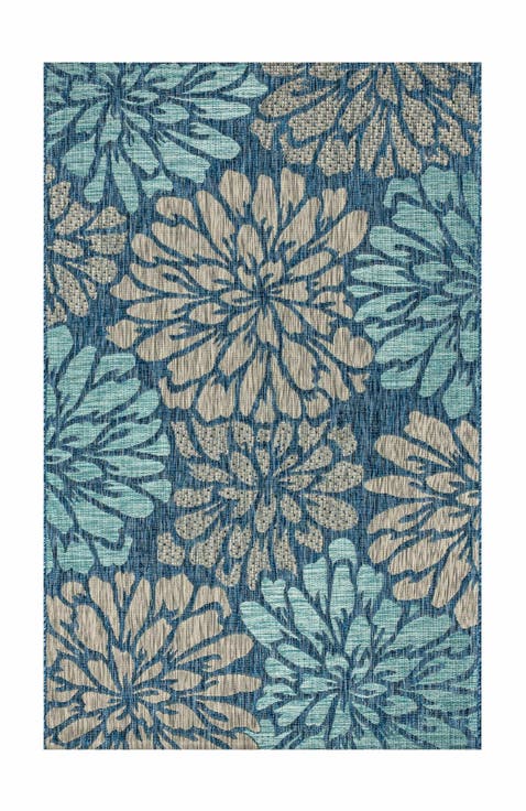 Zinnia Modern Floral Textured Weave Indoor/Outdoor Area Rug