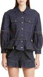 Cinq à Sept Lizzie Peplum Denim Jacket