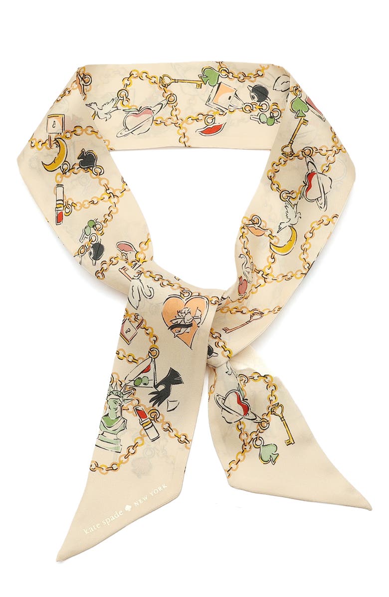 Kate Spade New York dream charms silk scarf, Main, color, Ivory Multi