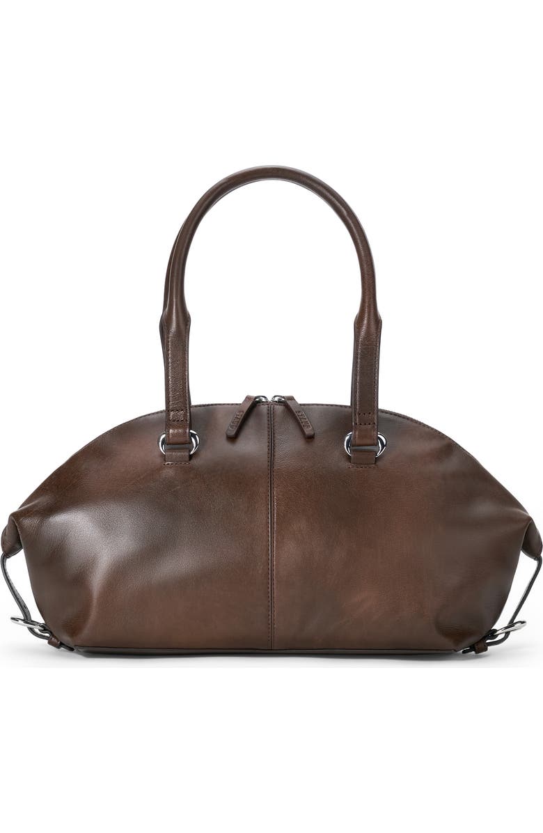 STAUD Hester Leather Shoulder Bag, Main, color, Espresso Distressed