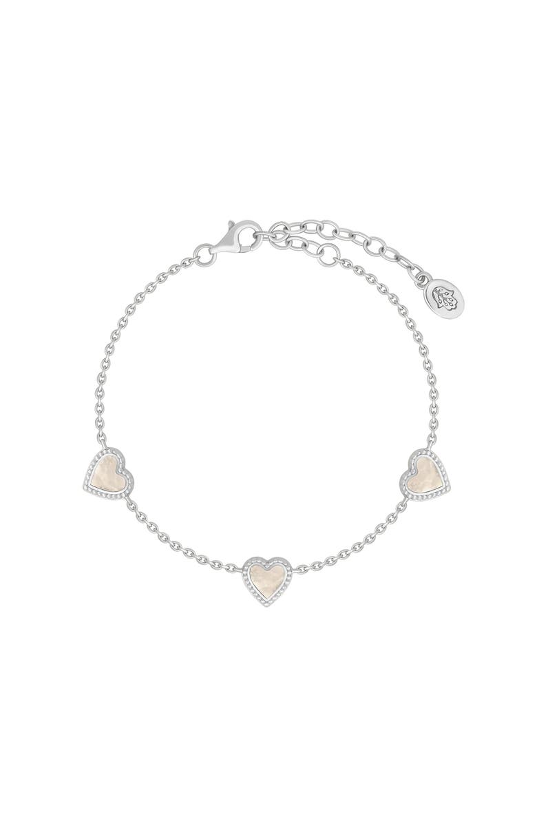 Karma and Luck Joyful Connections Mother of Pearl Silver Heart Bracelet, Main, color, Silver/White