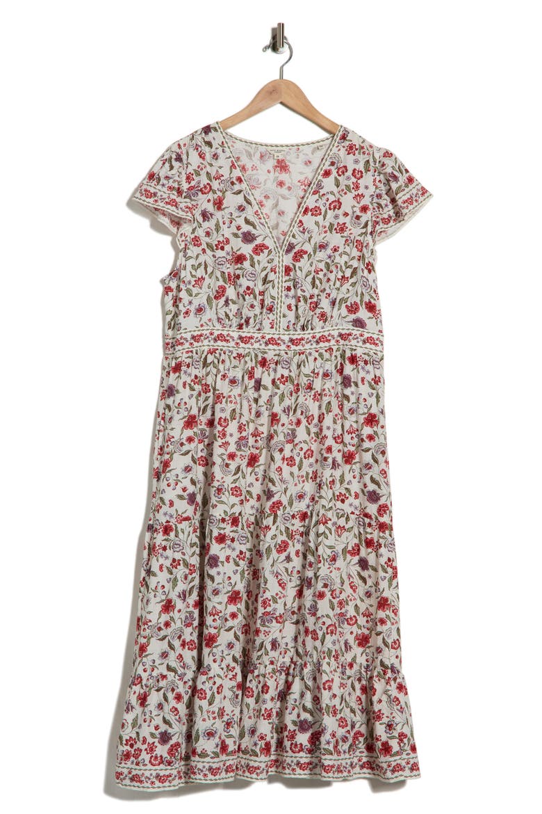 V-Neck Flutter Sleeve Maxi Dress, Alternate, color, CREAM/ RED VELVET VINE