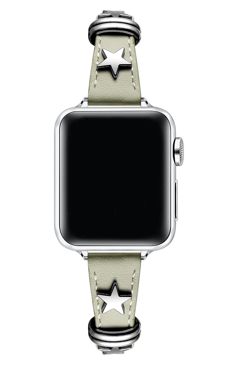 Posh Tech Rodeo Star Leather Apple Watch<sup>®</sup> Watchband, Alternate, color, Chalk