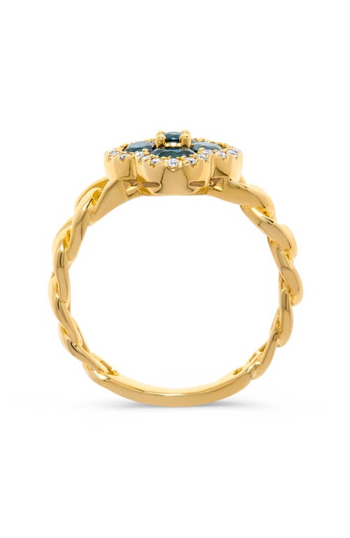 H.j. Namdar Sapphire & Diamond Flower Curb Link Ring