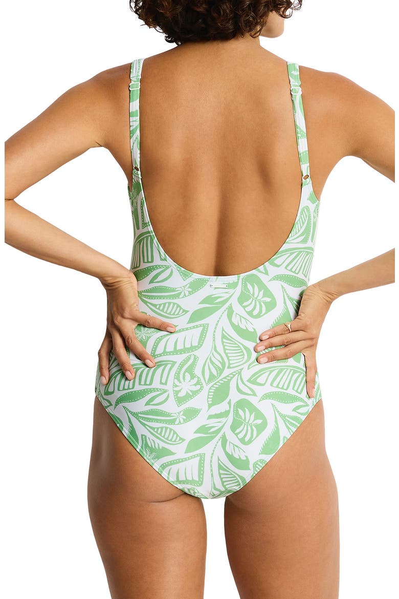Leaf Print One-Piece Swimsuit, Alternate, color, MATCHA