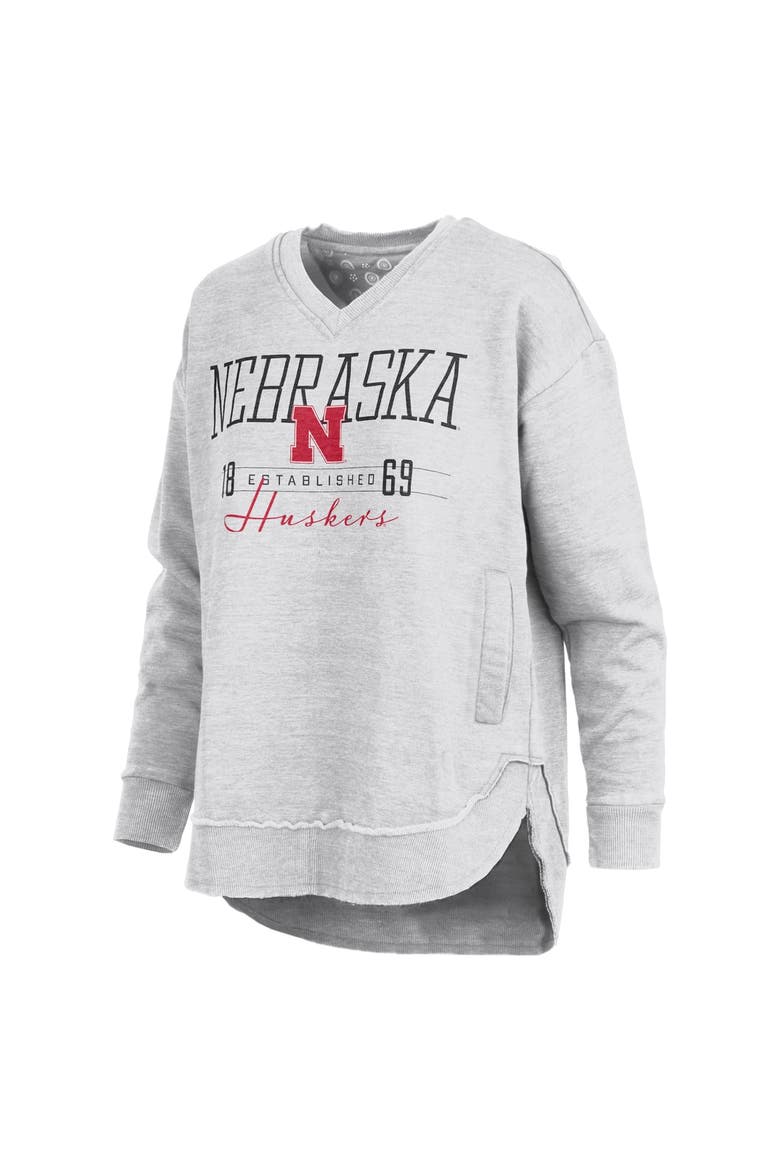 Women's Pressbox  Heather Gray Nebraska Huskers Marcus East Hall Poncho V-Neck Sweatshirt, Alternate, color, Heather Gray