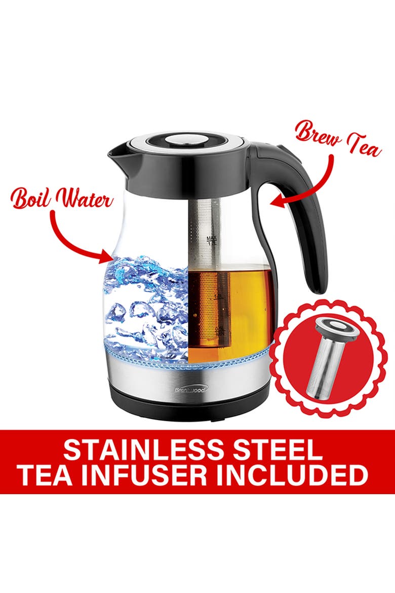 Glass 1.7 Liter Electric Kettle with Tea Infuser, Alternate, color, Black