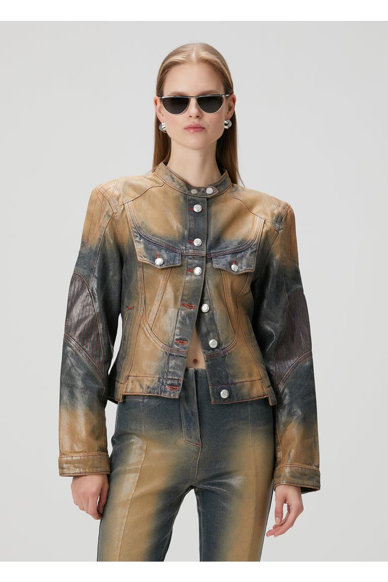 Pure Cotton Faded Motorcycle Denim Jacket, Alternate, color, BLUE