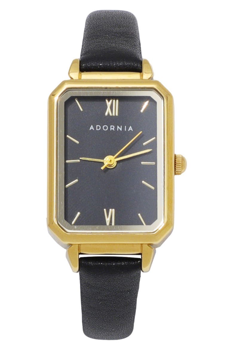 Geneva Faux Leather Strap Watch, 27mm x 20mm, Main, color, BLACK/GOLD