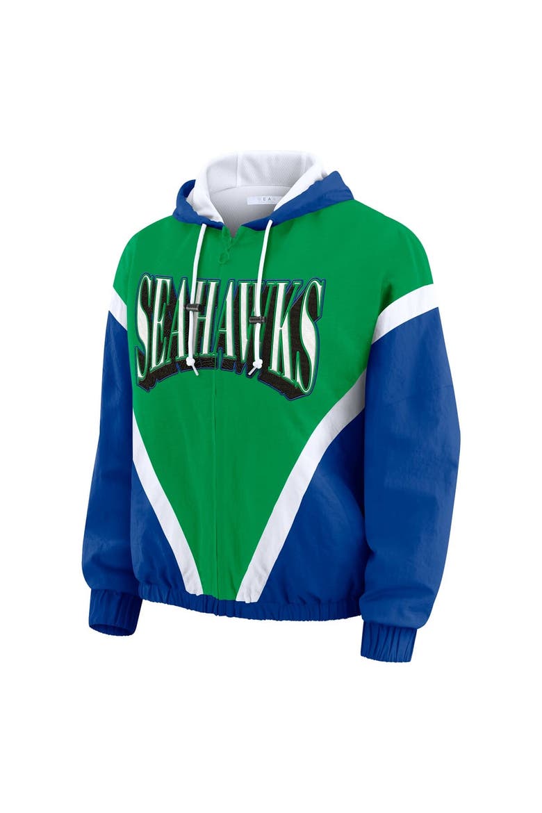 Women's WEAR by Erin Andrews Kelly Green/Royal Seattle Seahawks Plus Size Retro Crinkle Full-Zip Hoodie Windbreaker Jacket, Alternate, color, Kelly Green