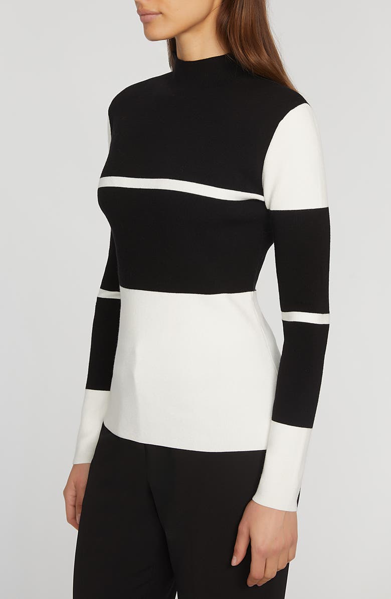 Elie Tahari The Kamila Mock Neck Sweater, Alternate, color, Noir Black/ Sky White