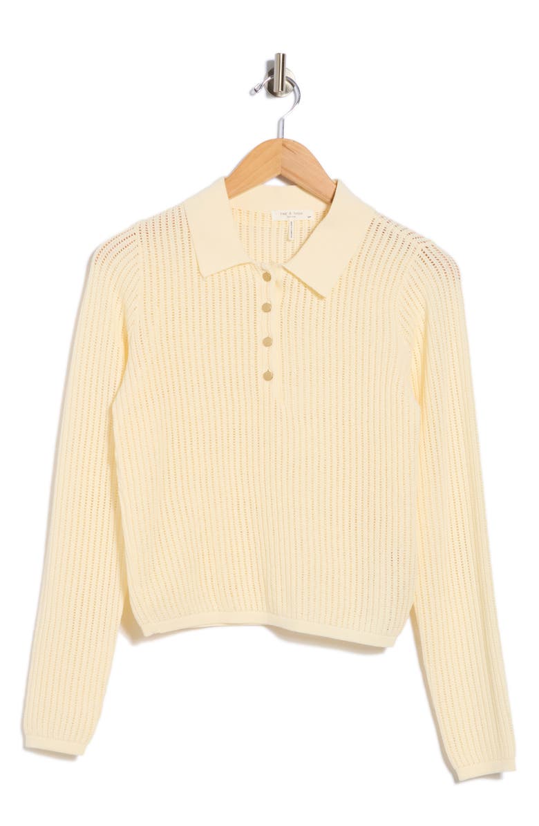 rag & bone Vivi Long Sleeve Pointelle Stitch Polo, Alternate, color, Chalk
