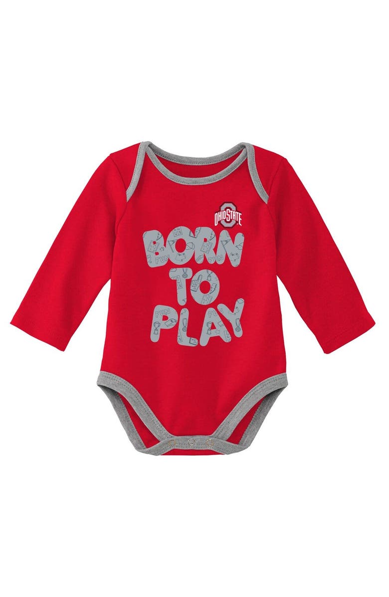 Outerstuff Newborn & Infant Scarlet/Heather Gray Ohio State Buckeyes Born To Win Two-Pack Long Sleeve Bodysuit Set, Alternate, color, Scarlet