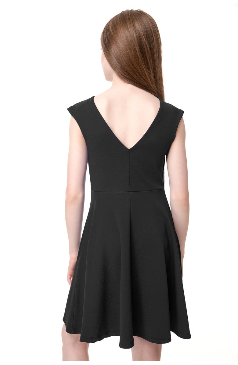 Un Deux Trois Textured Cap Sleeve Dress in Longer Length, Alternate, color, Black