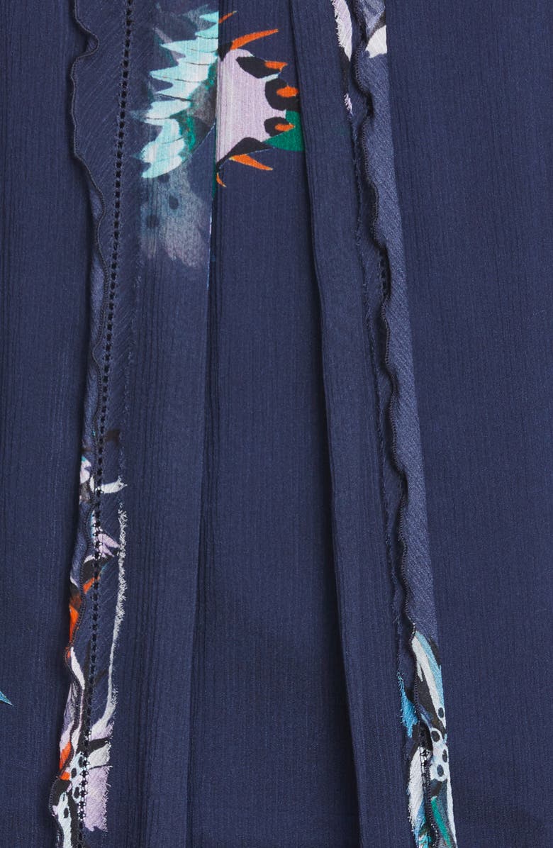 Jason Wu Collection Floral Crinkle Silk Chiffon Blouse, Alternate, color, Navy Lilac Multi