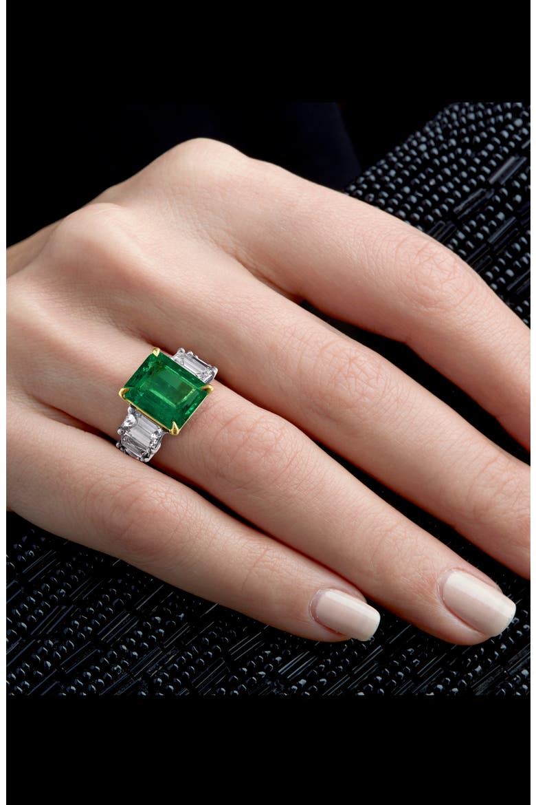 Icon 18k Gold & Platinum Emerald & Diamond Ring, Main, color, PLATINUM