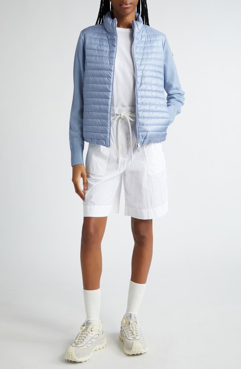 Moncler Quilted Nylon & Wool Knit Cardigan, Alternate, color, 