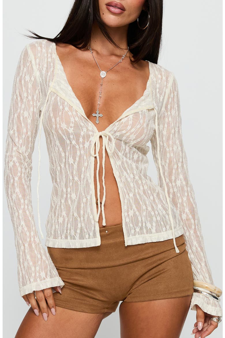 Open Your Heart Tie Front Lace Top, Main, color, CREAM
