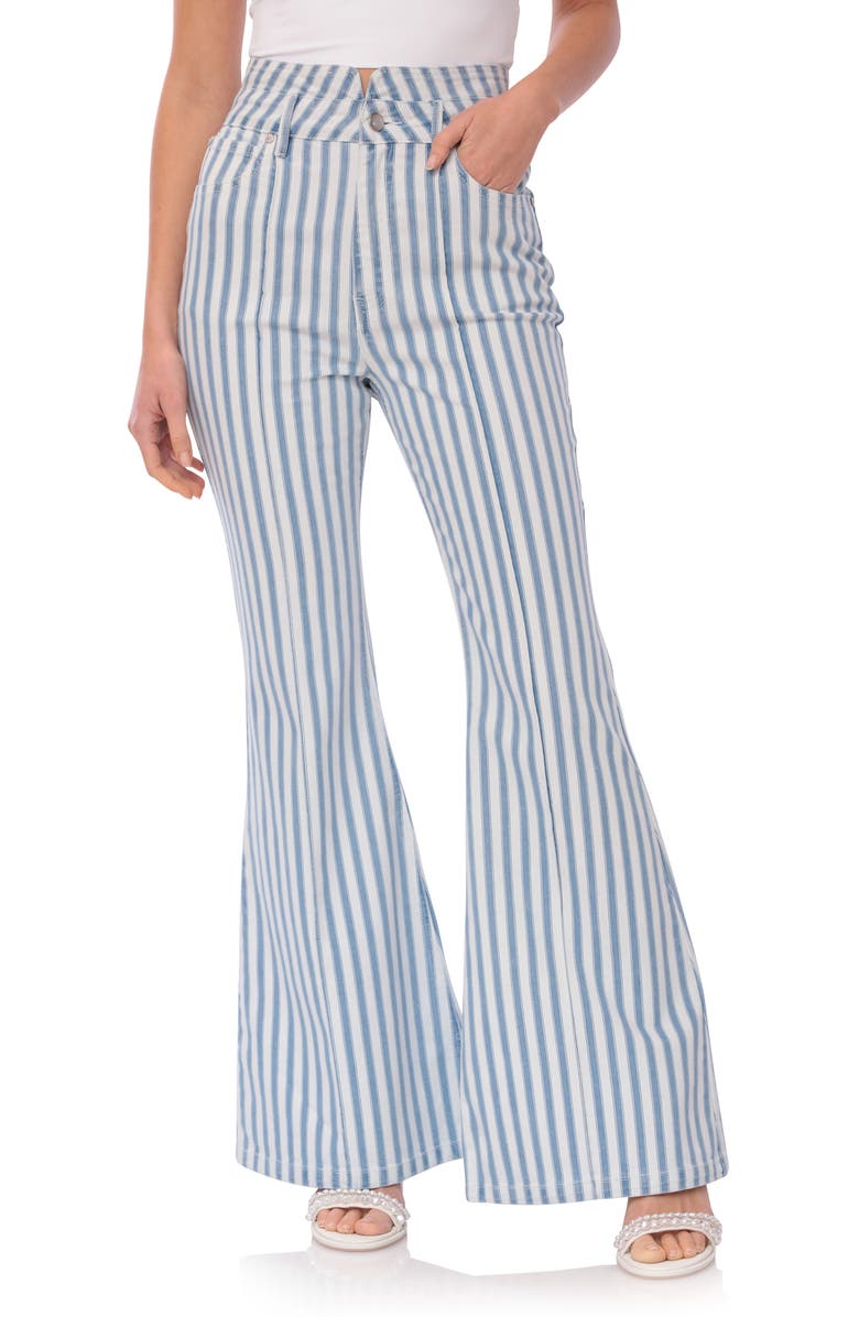 Avec Les Filles Stripe High Waist Super Flare Jeans, Main, color, 