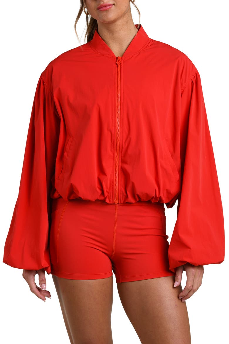 Bishop Sleeve Bomber Jacket, Main, color, RUBY