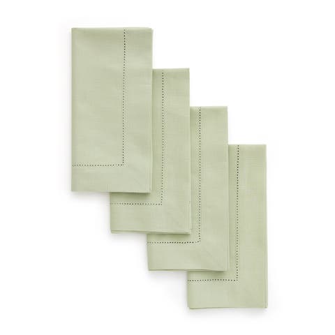 Cotton Linen Hemstitch Placemats Set of 6, 14 x 19 Inch for Dining Table, Holiday and Everyday Table Decor