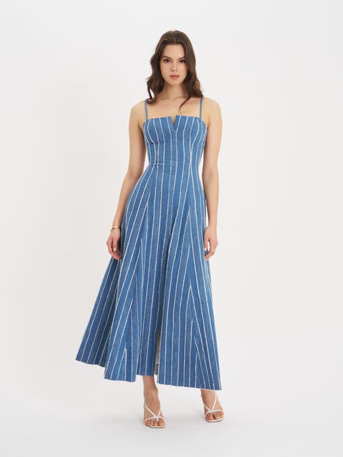 Miss Circle Abygail Stripe Cotton Denim Maxi Dress In Blue