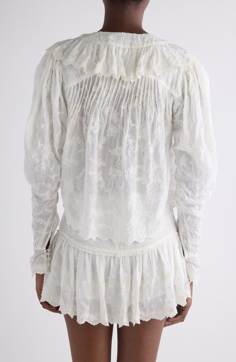 Isabel Marant Zelly Embroidered Asymmetric Cotton & Silk Crop Top, Alternate, color, White