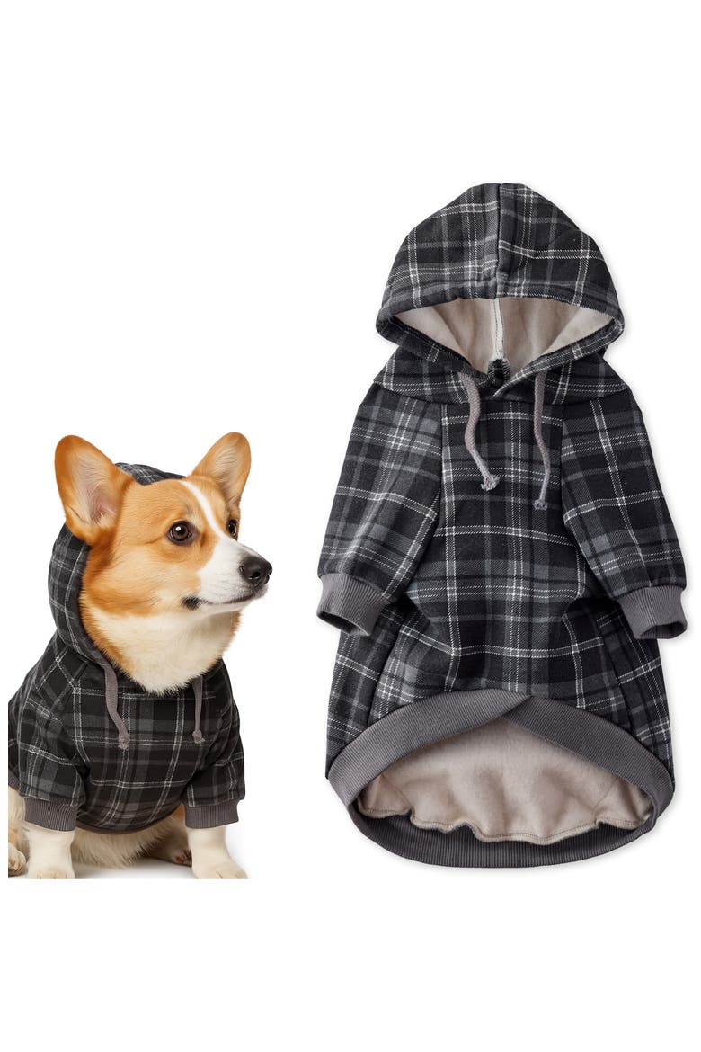 Rocky II Plaid Organic Cotton Blend Dog Hoodie, Alternate, color, BLACK SAND PLAID