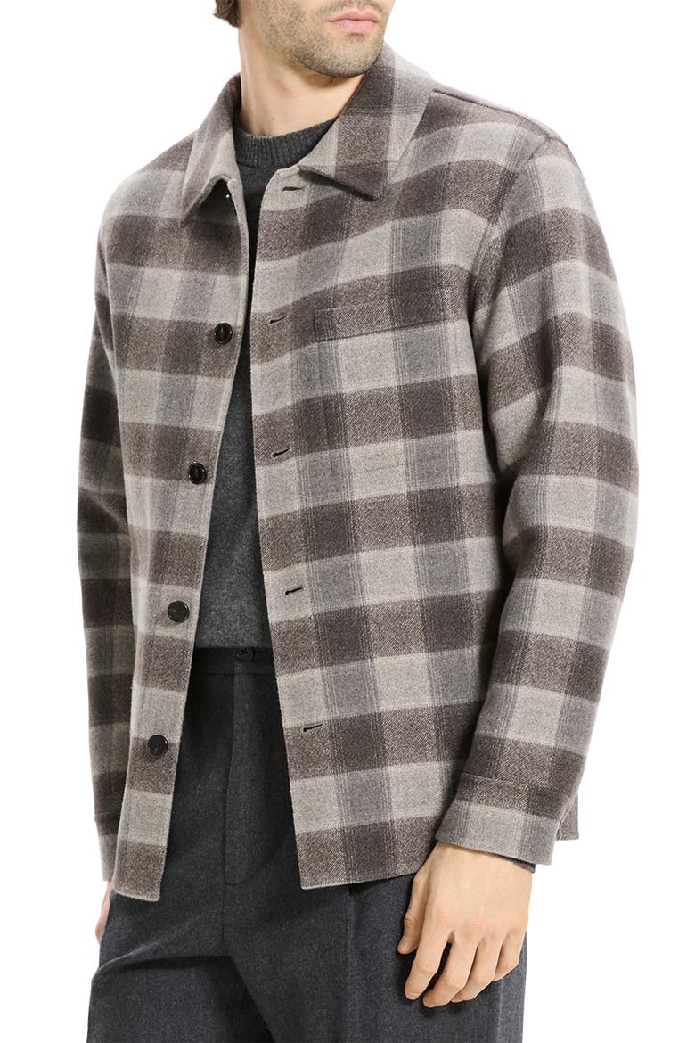 Plaid Wool & Cashmere Flannel Button-Up Shirt Jacket, Alternate, color, FEATHER MULTI