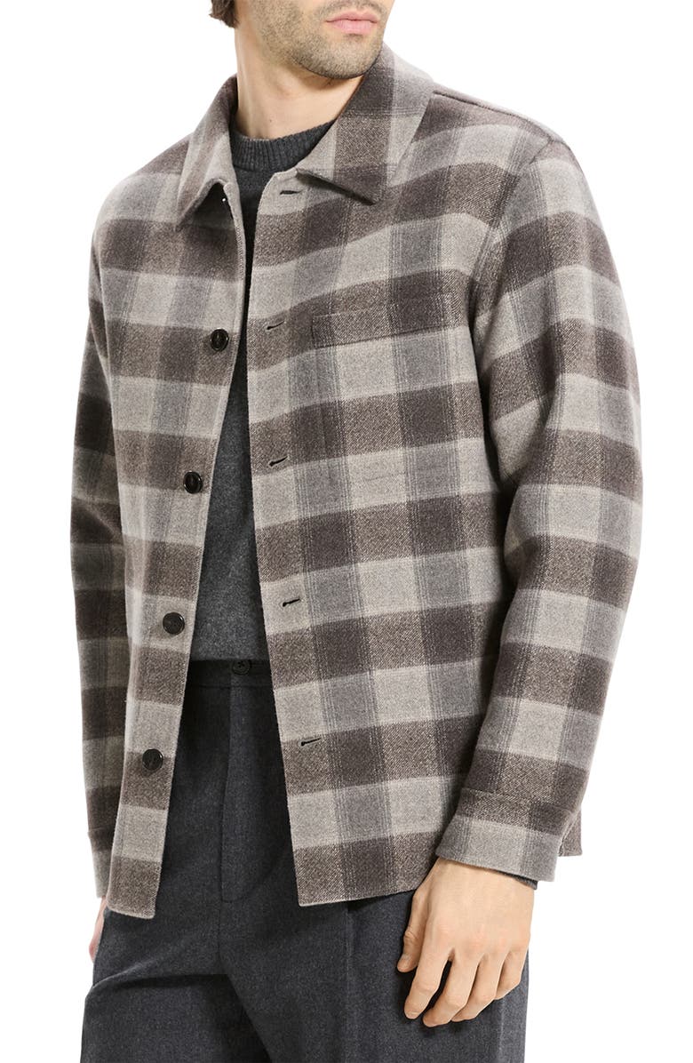 Theory Plaid Wool & Cashmere Flannel Button-Up Shirt Jacket, Alternate, color, Feather Multi
