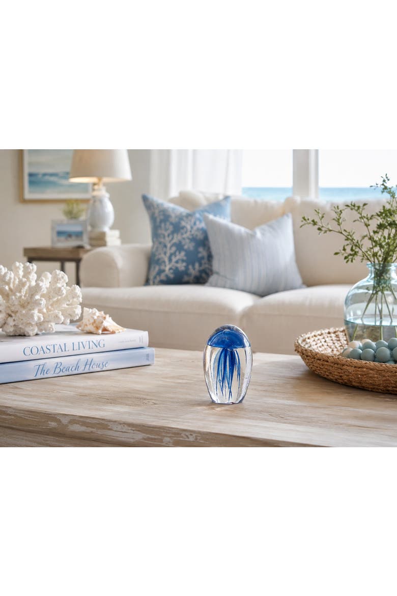 Dark Blue Glass Glowing Jellyfish Decorative Paperweight, Alternate, color, Blue