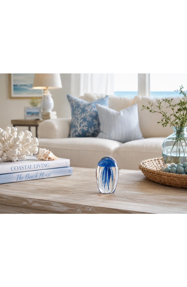 Beachcombers Dark Blue Glass Glowing Jellyfish Decorative Paperweight, Alternate, color, Blue