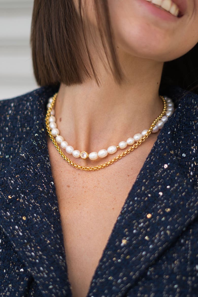 Ella Freshwater Pearl Necklace Set, Alternate, color, Gold/Clear